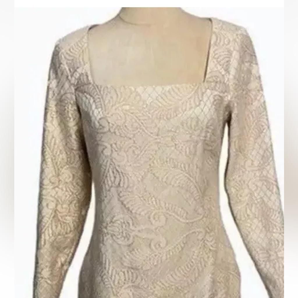 Belle Badgley Mischka Dress 12 Rose Gold Stretch Tilly Metallic Fitted New Nwt